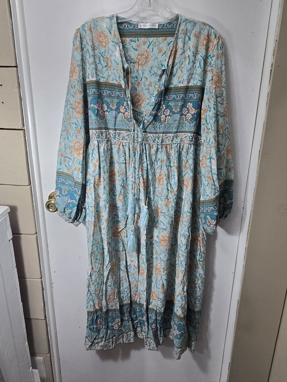 R.Vivimos Floral Print Tassel Bohemian Midi Dress Casual Chic  Fairy Size 2XL